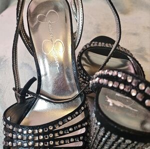 Jessica Simpson Black and Silver Embellished Heels